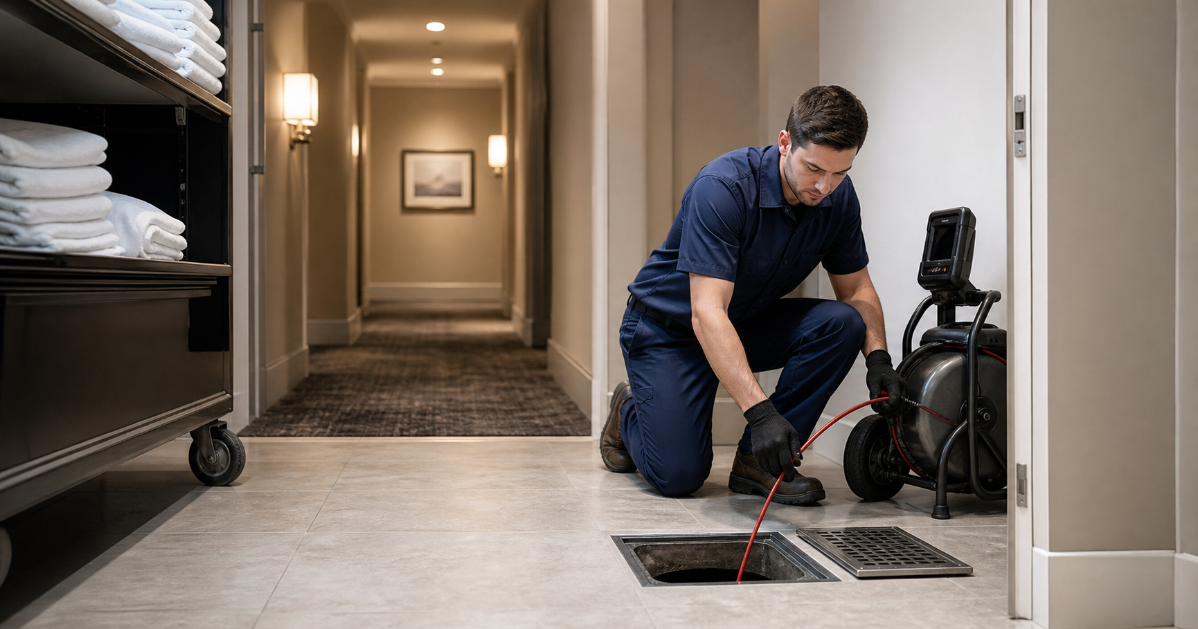 Hotel drain service and hospitality plumbing support