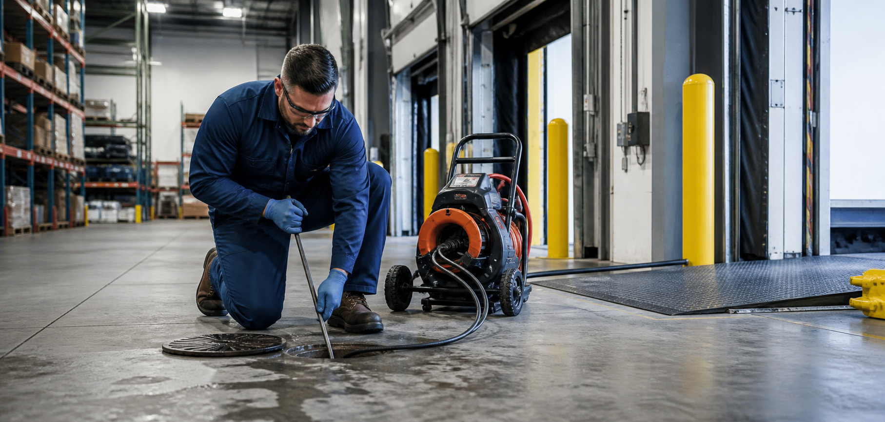Warehouse drain cleaning and industrial plumbing service
